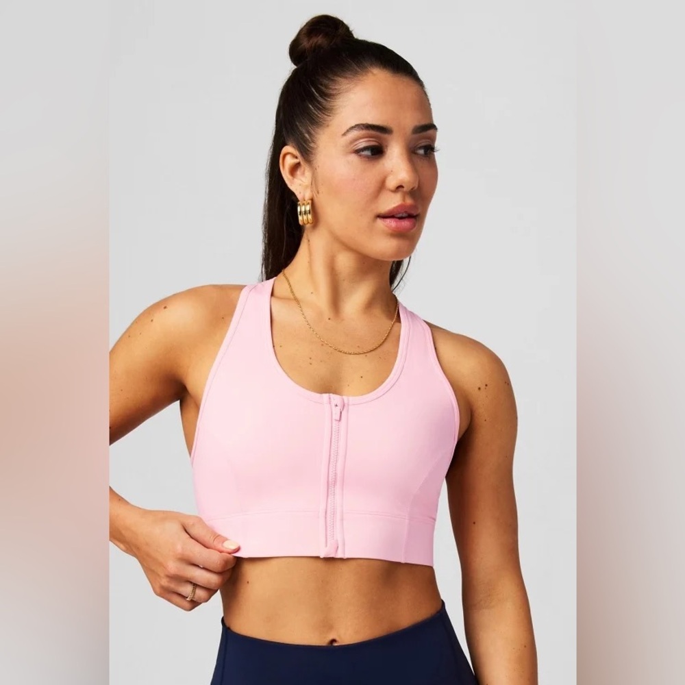 Fabletics Pink On the Go Medium Impact Sports Bra